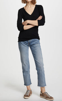 Enza Costa First Layered Cuff V Neck Sweater - Black