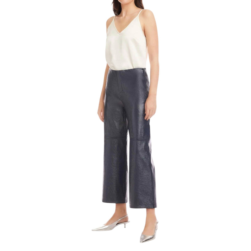 Fifteen Twenty Faux Patent Leather Cropped Pants - Navy
