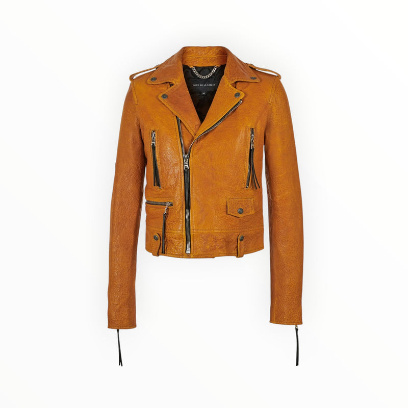 Coût De La Liberté Cindy-Caravaggio Leather Moto Jacket - Golden Yellow