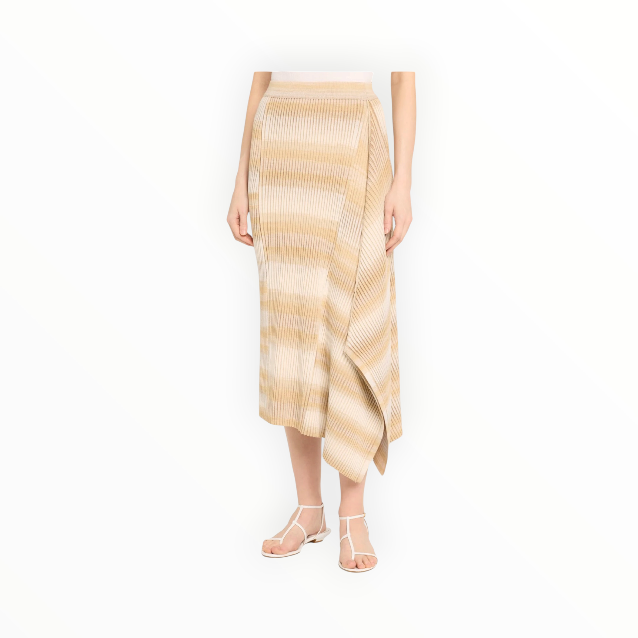 SIMKHAI Caelan Asymmetric Stripe Knit Skirt - Sand Multi