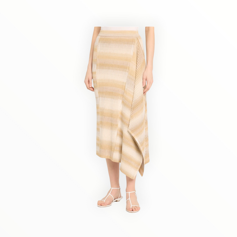 SIMKHAI Caelan Asymmetric Stripe Knit Skirt - Sand Multi