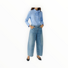 Oui Blouse W/Tie - Blue/White Stripe