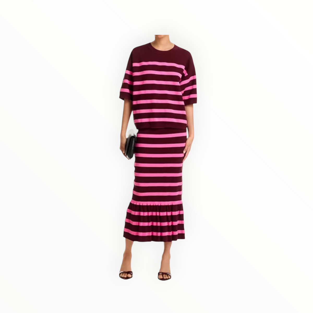 Essentiel Antwerp Iluminous Striped Knit Skirt - Margot Mauve