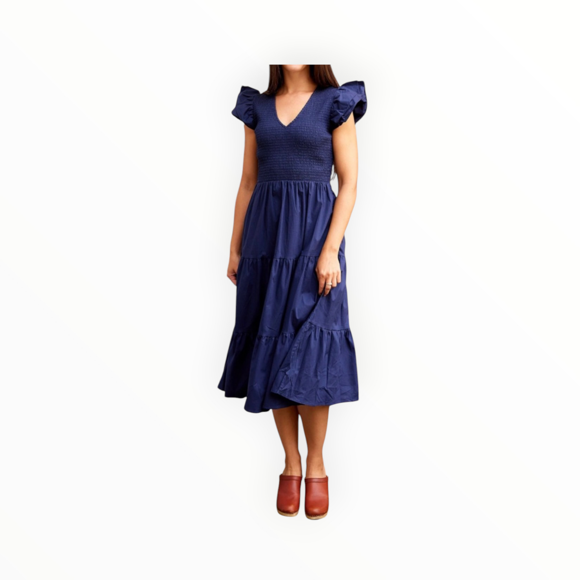 Sail To Sable Navy Smocked Flutter Sleeve Dress