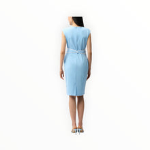 Joseph Ribkoff Sheath Dress With Cowl Neck and Belt - Sky Blue/Vanilla
