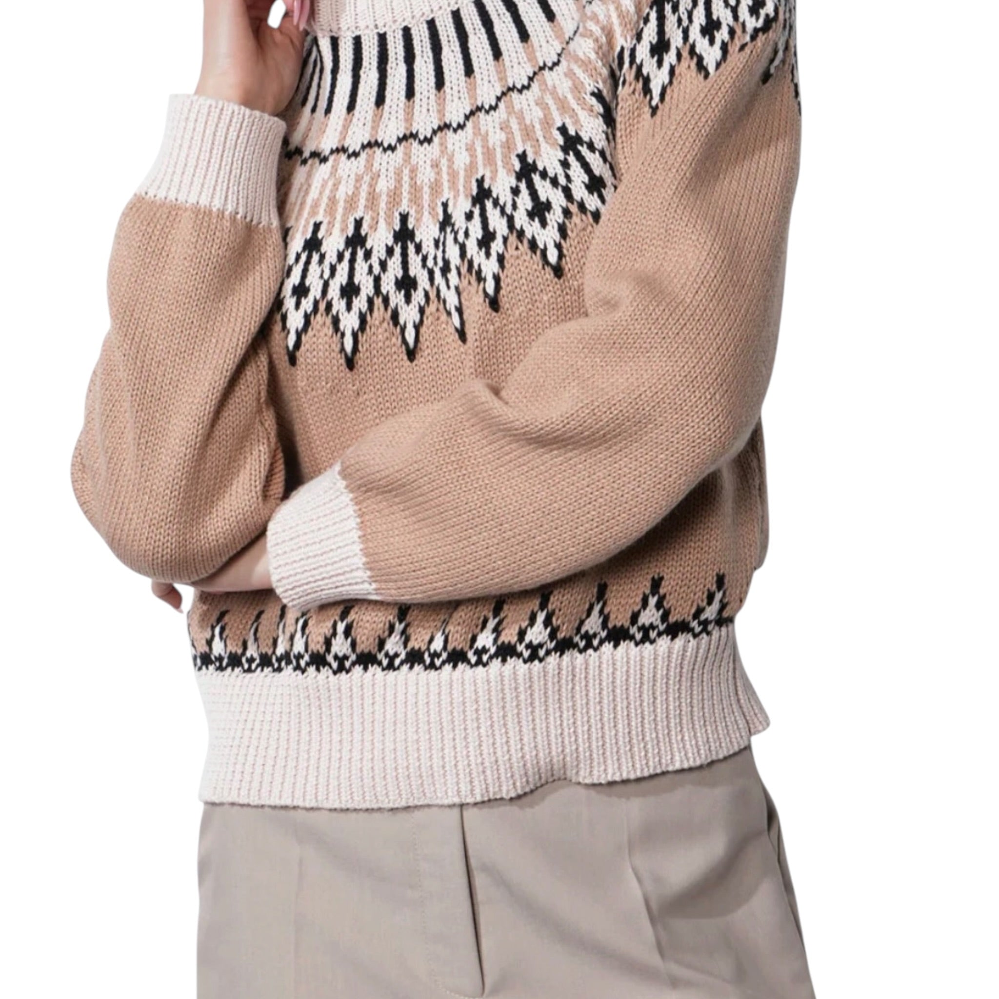 Greylin Karine Fair Isle Balloon Sleeve Sweater - Taupe