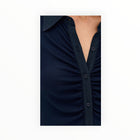 Stateside Fine Rib Ruched Buttoned Dress - Navy