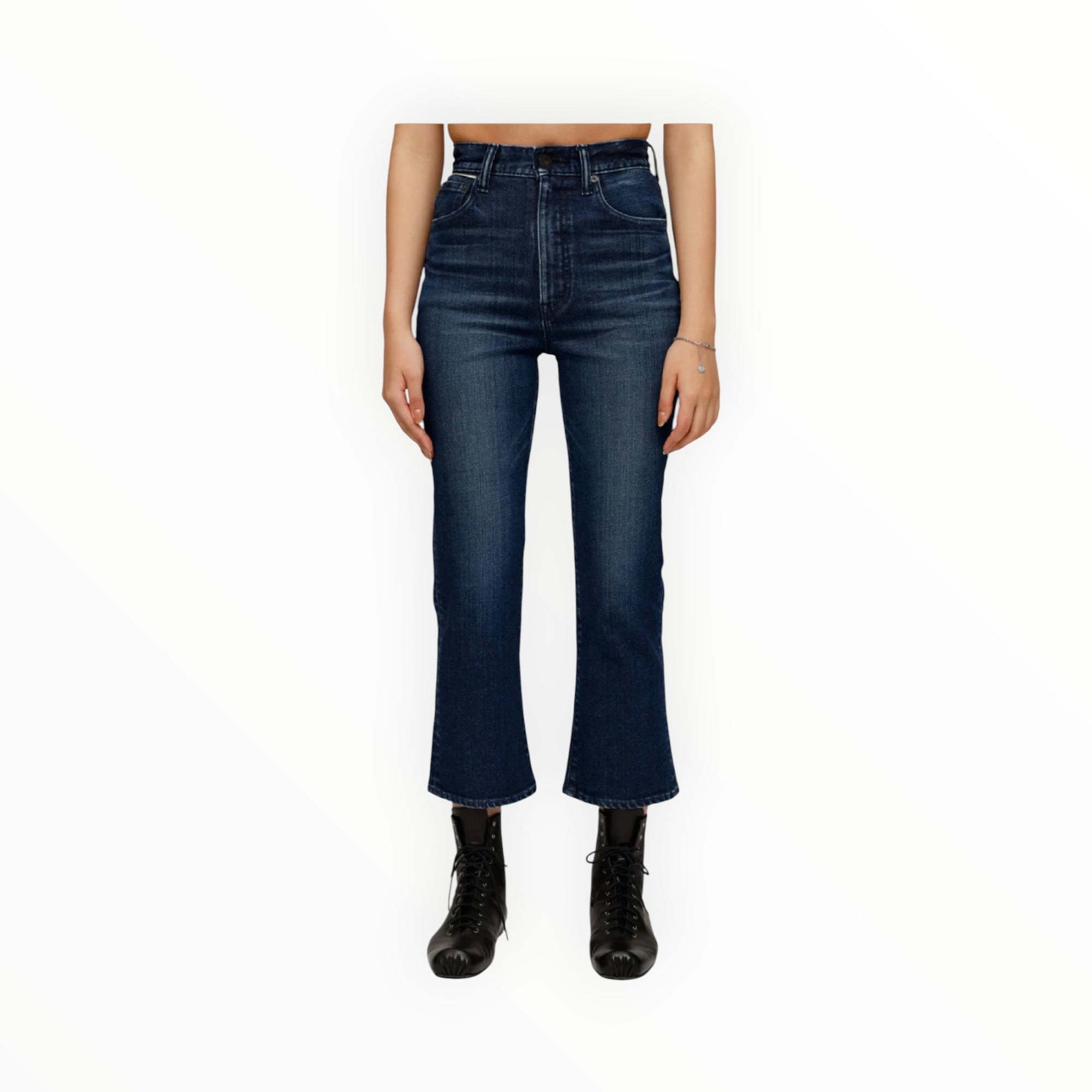 Moussy Vintage Emma Cropped Flare Jeans - Dark Blue