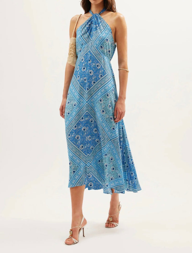 RIXO Caitlin Dress - Boho Scarf Blue