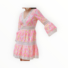 Sail To Sable Pink Ikat Bell Sleeve Dress with Lace