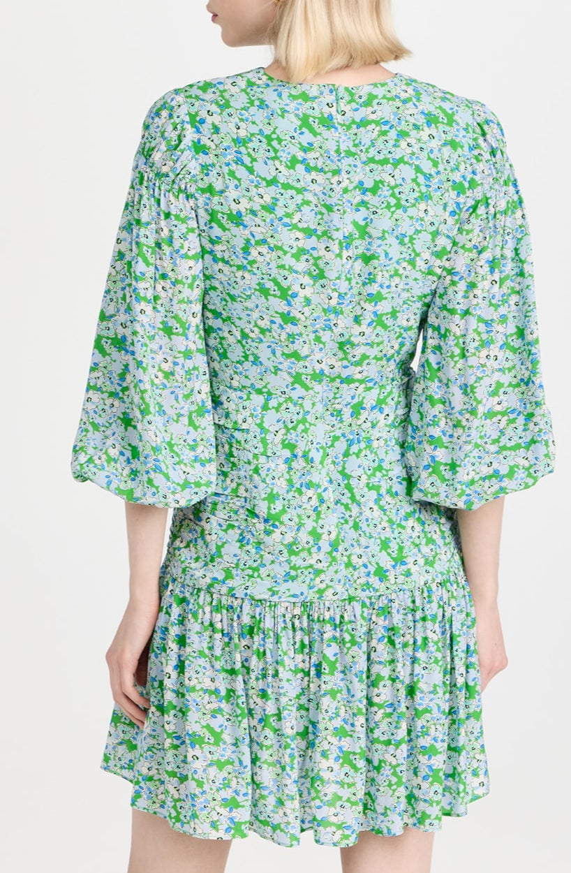 Shoshanna Nicola Floral Print Ruffle Dress - Spring Green Multi