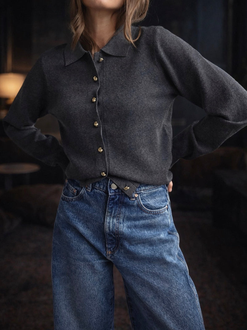 Lune Olly Button Up Cardigan - Dark Grey