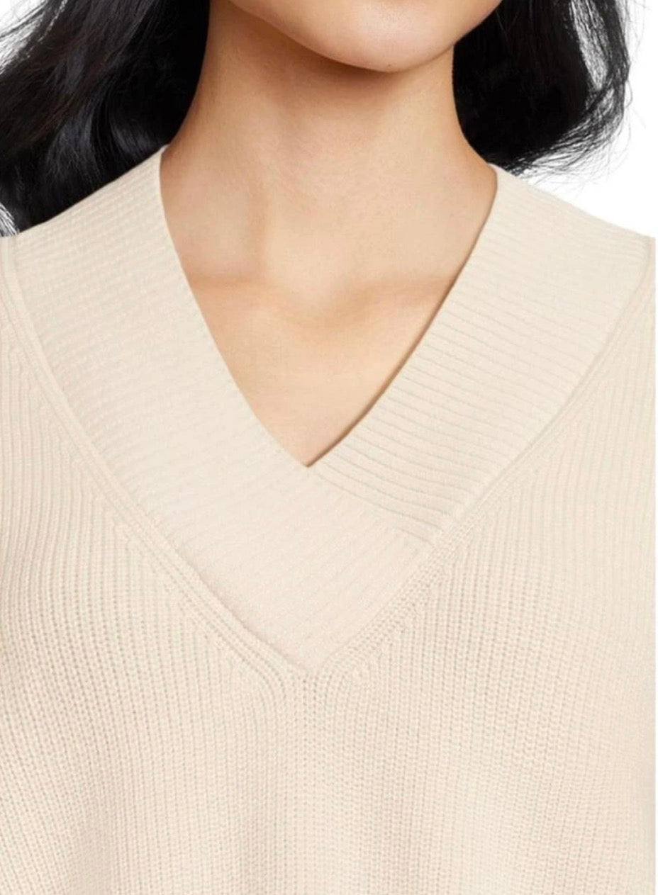 LILLA|P Wide Trim V-Neck Sweater - Ivory