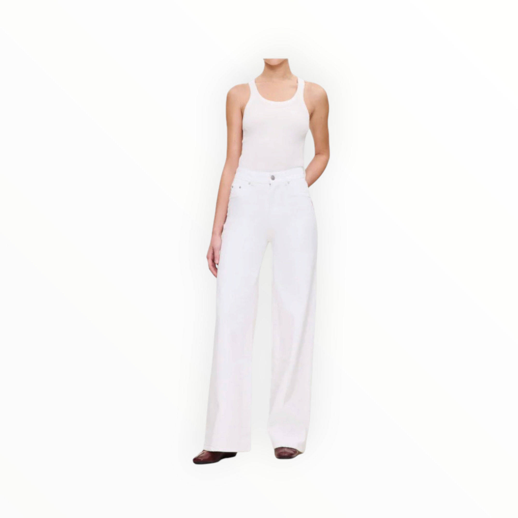 DL1961 Hepburn Wide Leg High Rise - White Pintuck