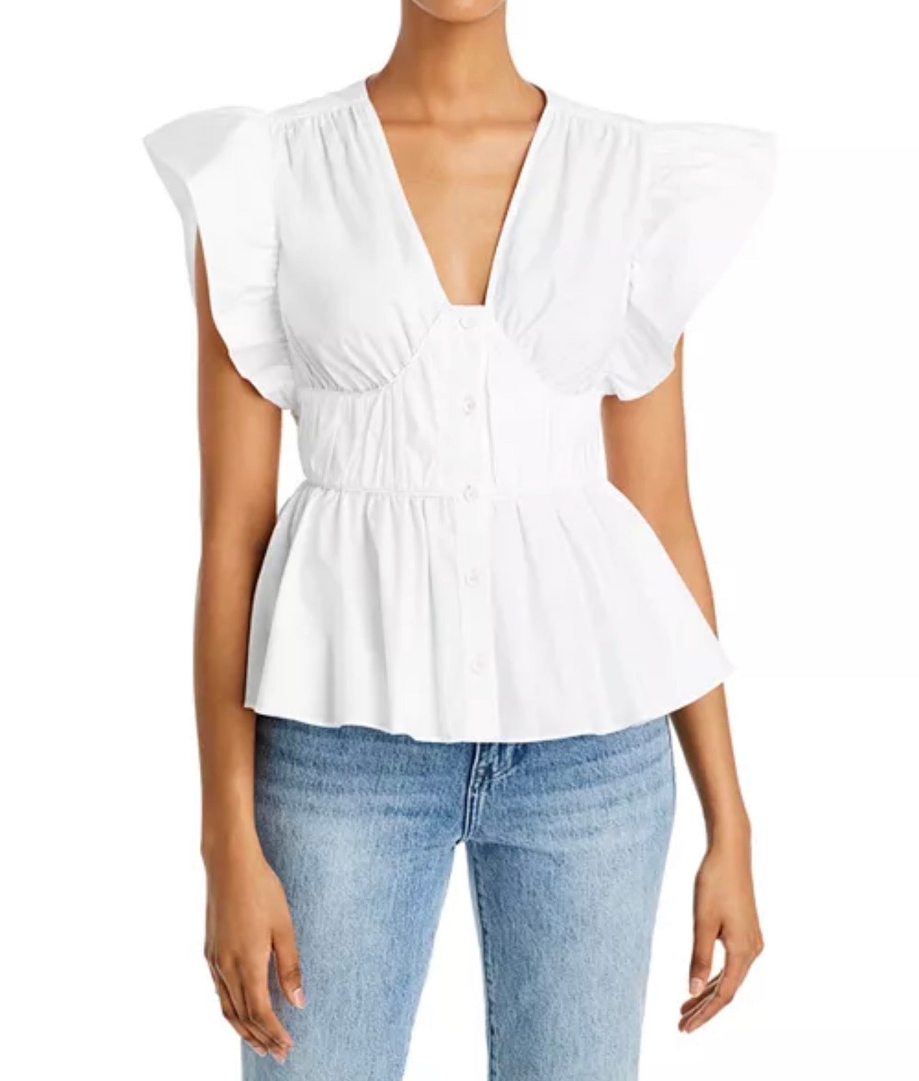 Derek Lam 10 Crosby Roselyn Ruffle Sleeve Top - White