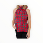 Sail to Sable Tartan Cowl Neck Button Back Top - Red