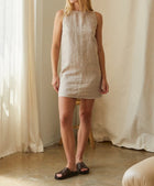 CRESCENT Danna Contrast Embroidery Shift Dress - Oatmeal/White