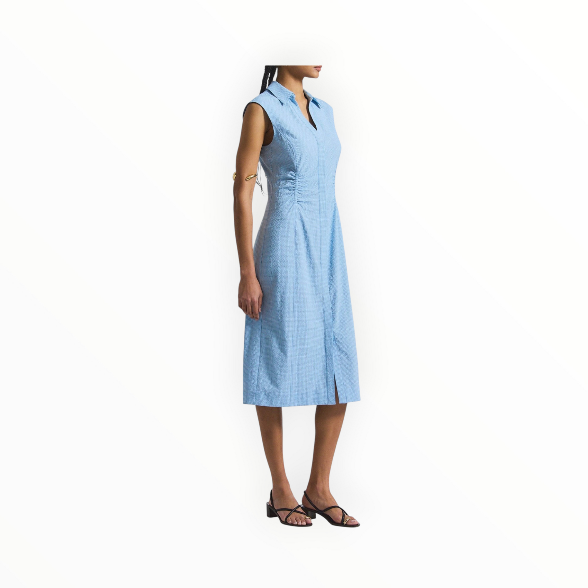 Derek Lam 10 Crosby Nera Ruched Button Down Dress - Dusk Blue/White