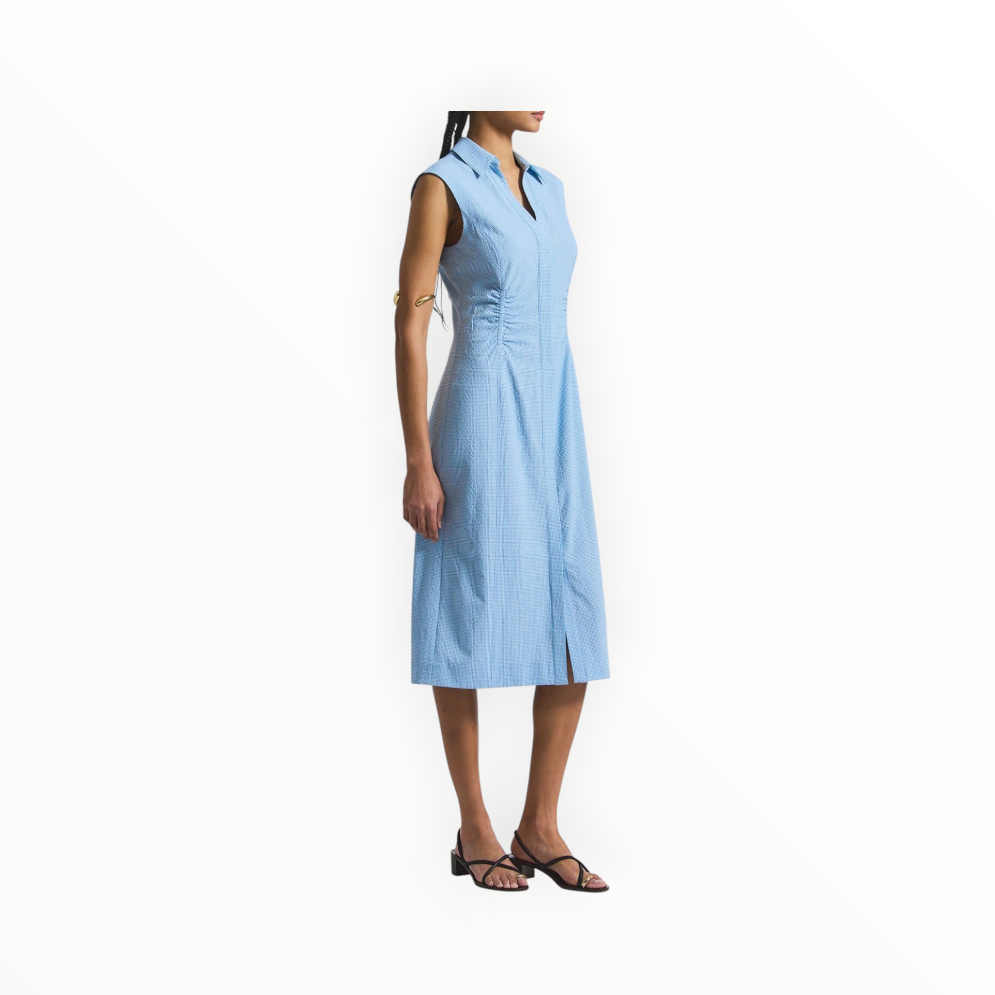 Derek Lam 10 Crosby Nera Ruched Button Down Dress - Dusk Blue/White