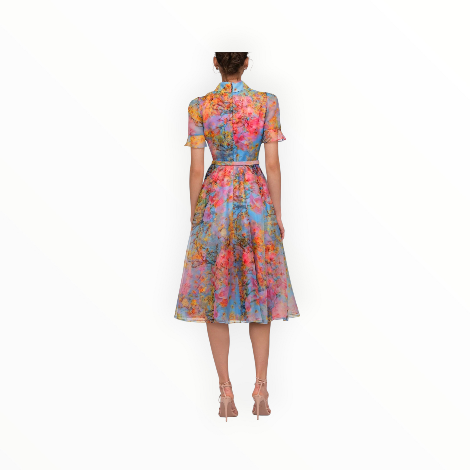 THEIA Marcel Organza Shirt Dress - Whisper Blue Zen in Bloom
