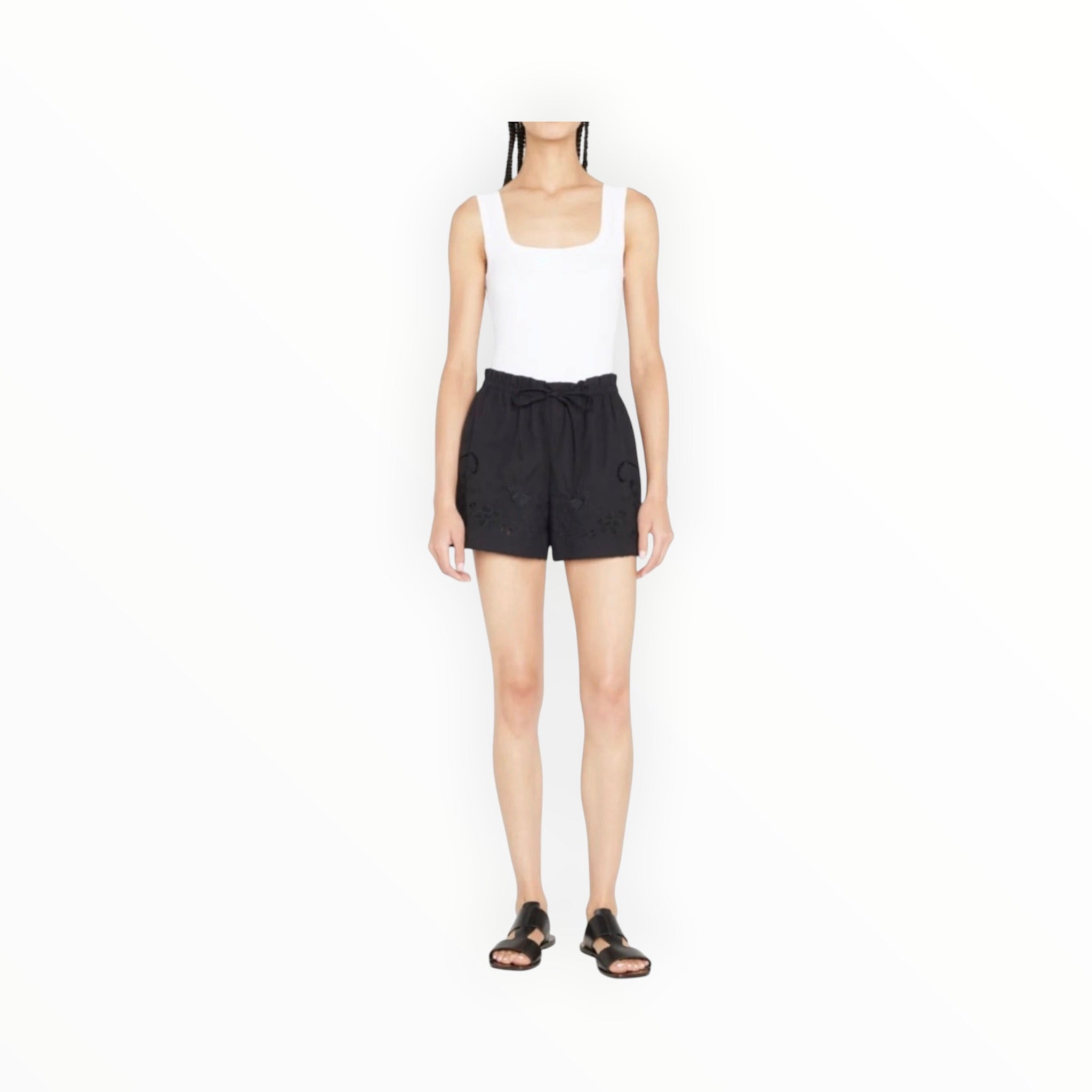 rag & bone Marley Floral Embroidered Drawstring Shorts - Black