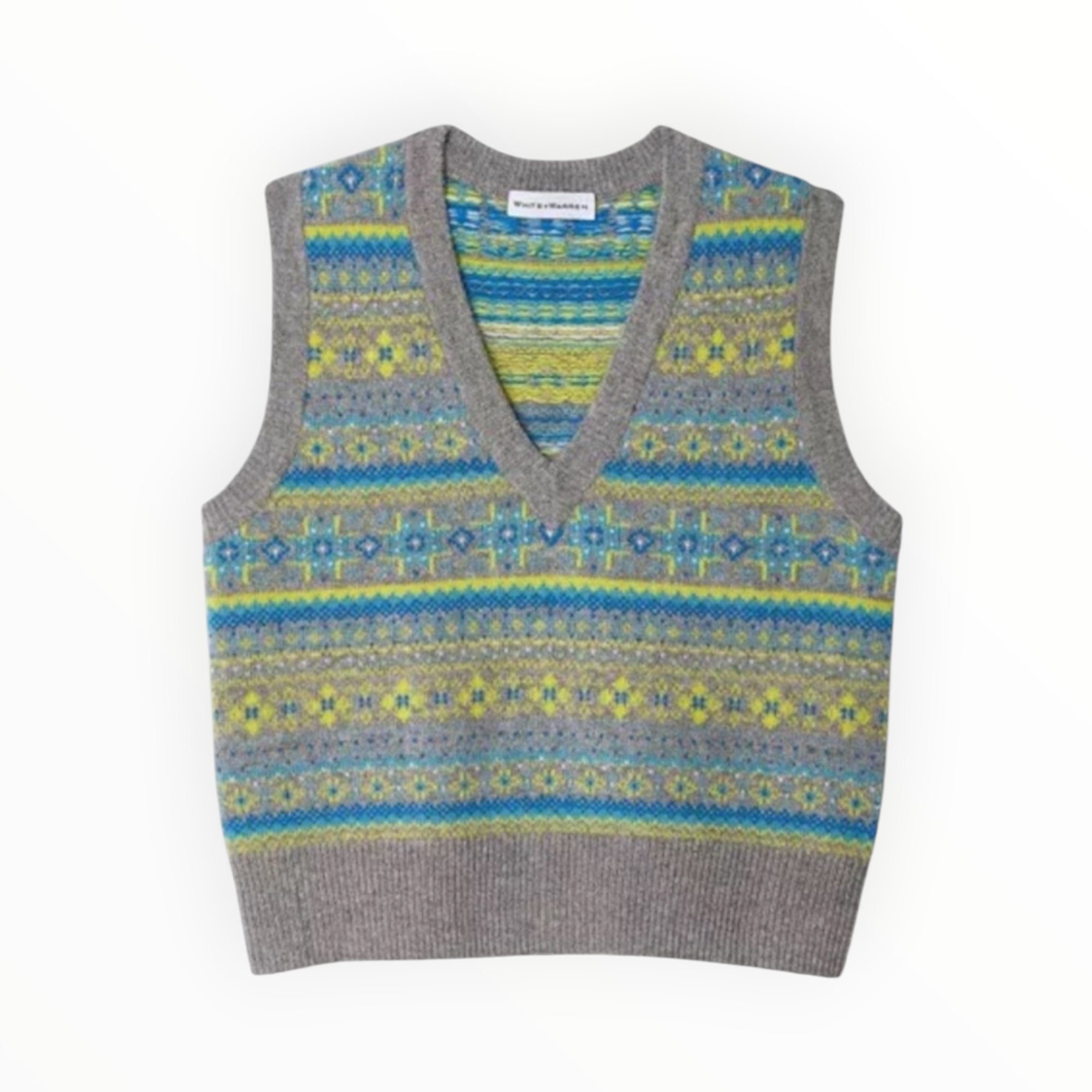 White + Warren Fairisle Cashmere Vest - Lime