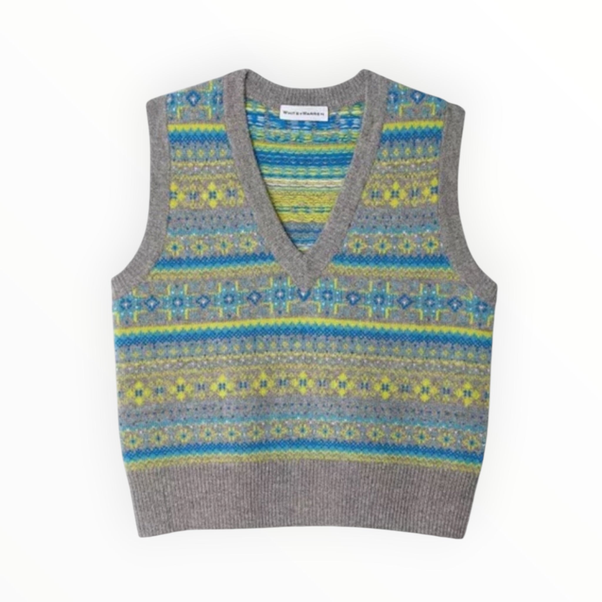 White + Warren Fairisle Cashmere Vest - Lime