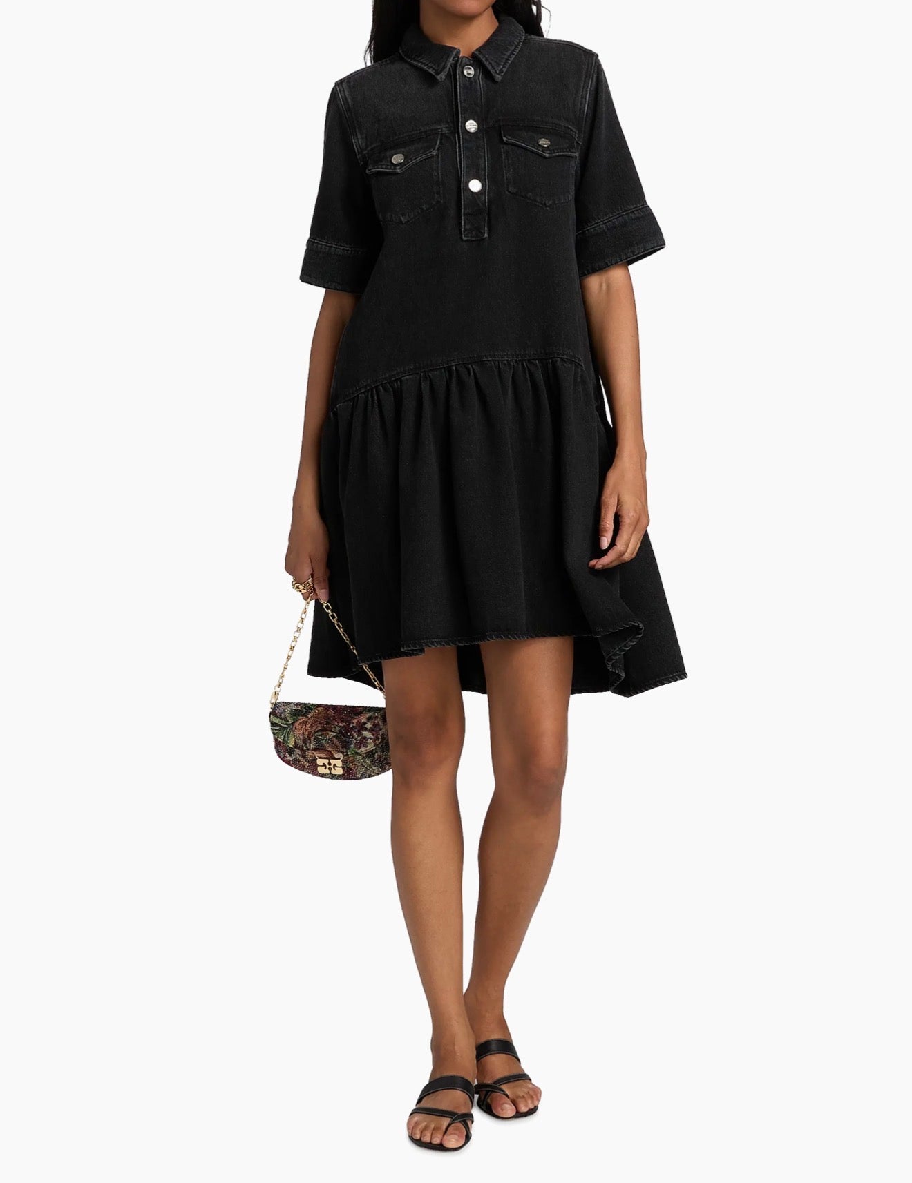 GANNI Soft Rigid Denim Mini Dress - Black Washed