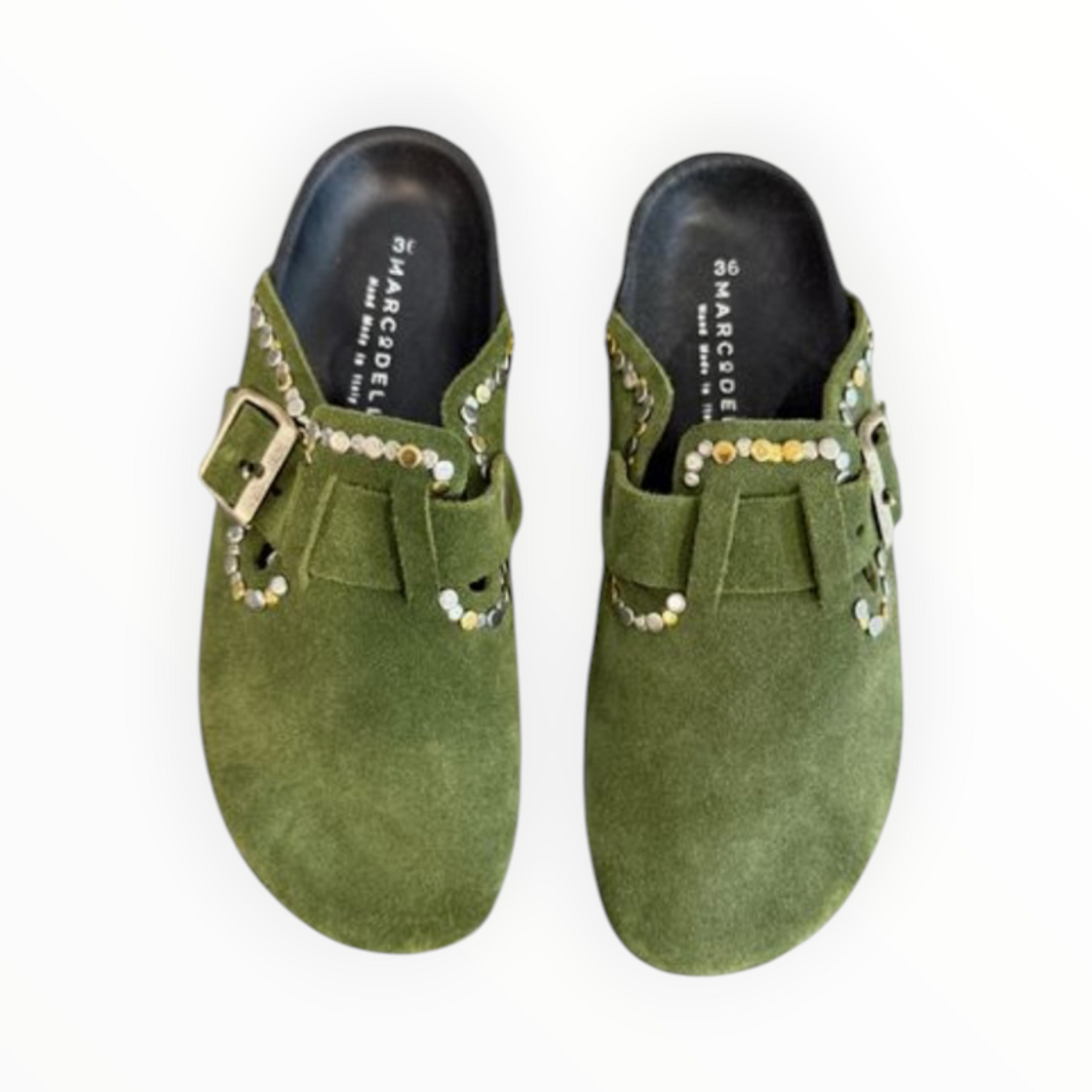 Marco Delli Pisa Clogs - Olive Green Suede