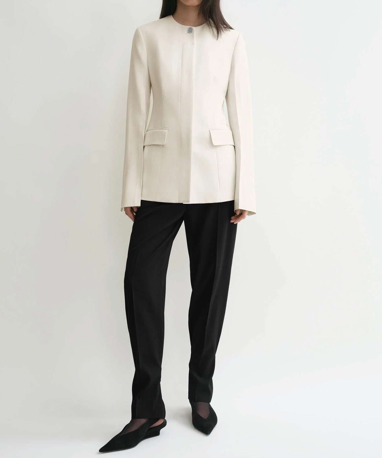 TOTÊME Collarless Cinched Jacket - Ecru