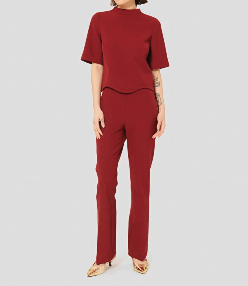 Tara Jarmon Peyton Double Canvas Pant - Burgundy