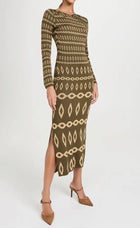 MISA Lainey Dress - Olive Geo Stripe