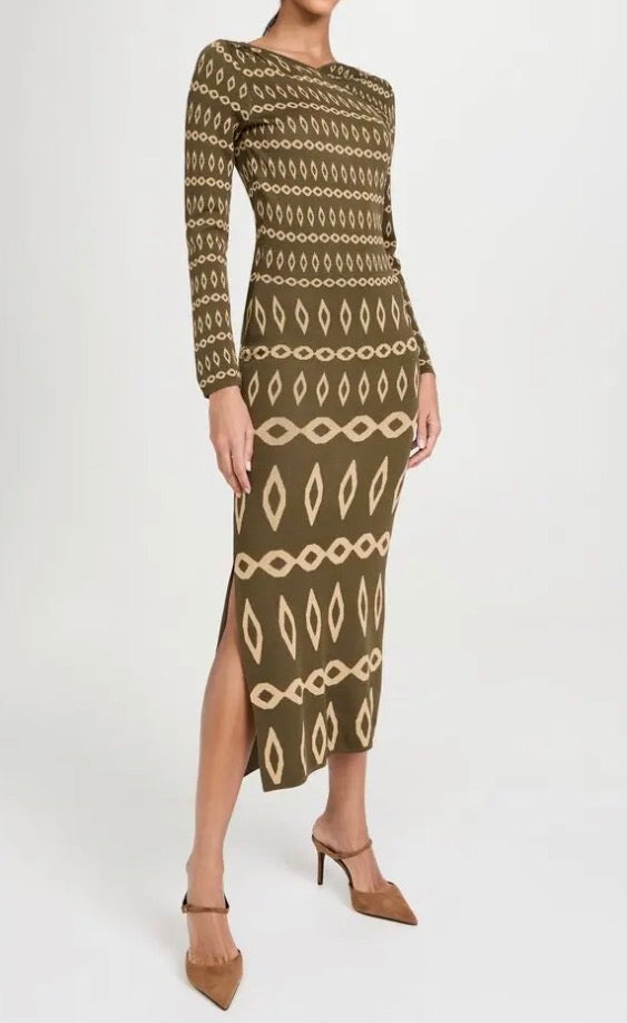 MISA Lainey Dress - Olive Geo Stripe