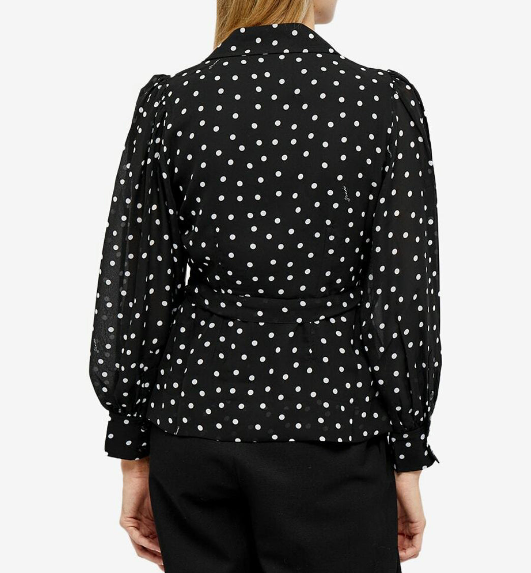 GANNI Printed Light Crepe Wrap Shirt - Black