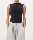 St. Agni Cupro Jersey Top - Black