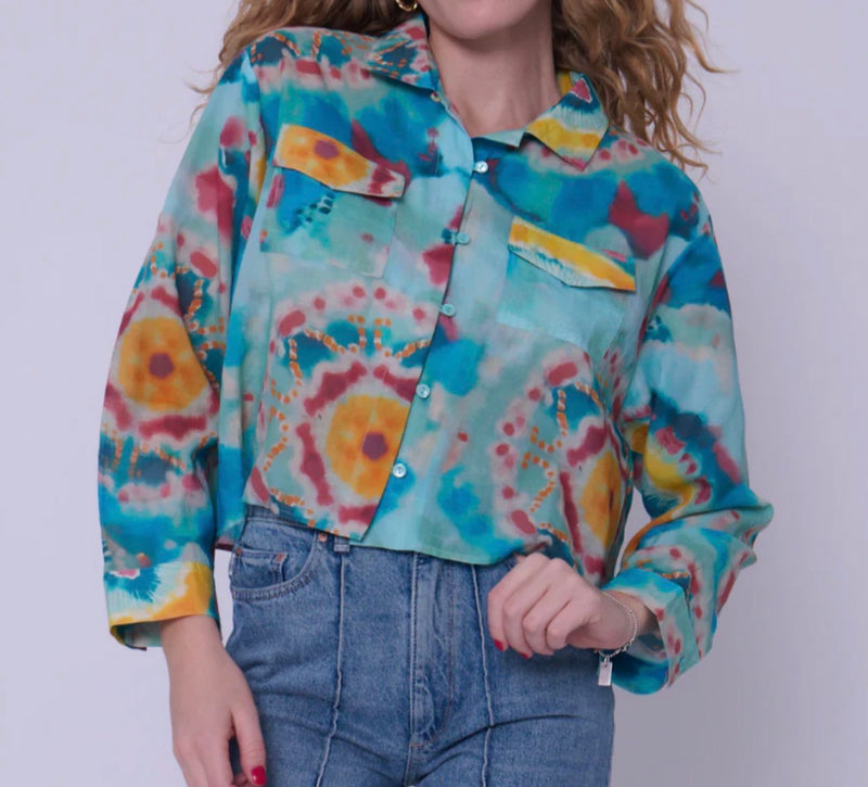 Love The Label Rachael Sari Top - Canary Tie Dye