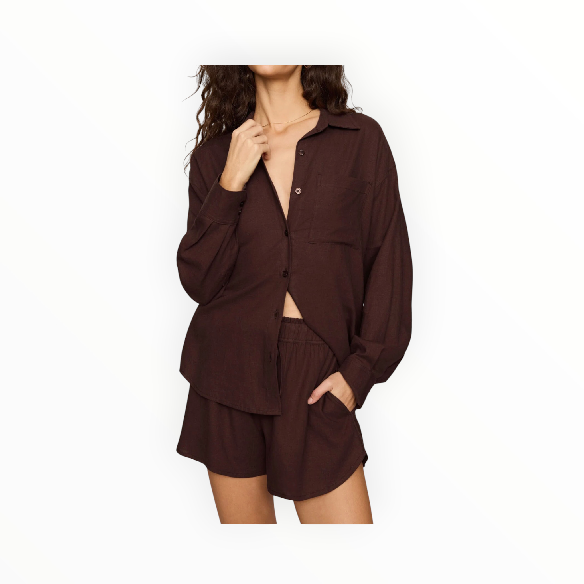 Z Supply Alfie Button Up Shirt - Chocolate Cherry