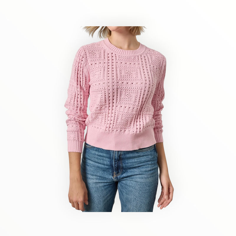 LILLA|P Patchwork Stitch Crewneck Sweater - Peony