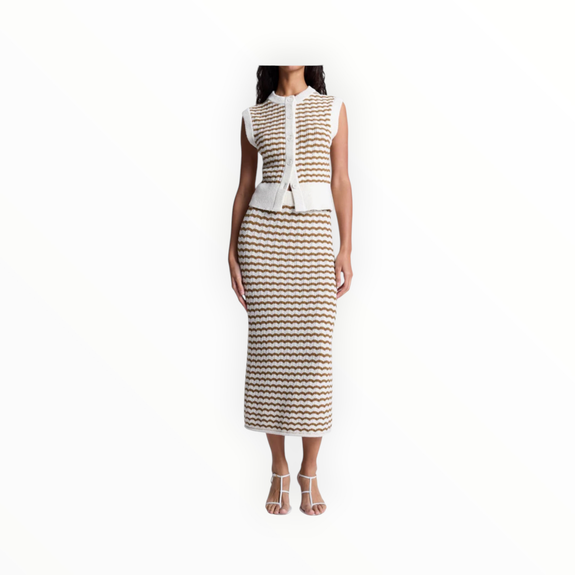 A.L.C. Alexis Striped Knit Skirt - Parchment/Aged Bronze
