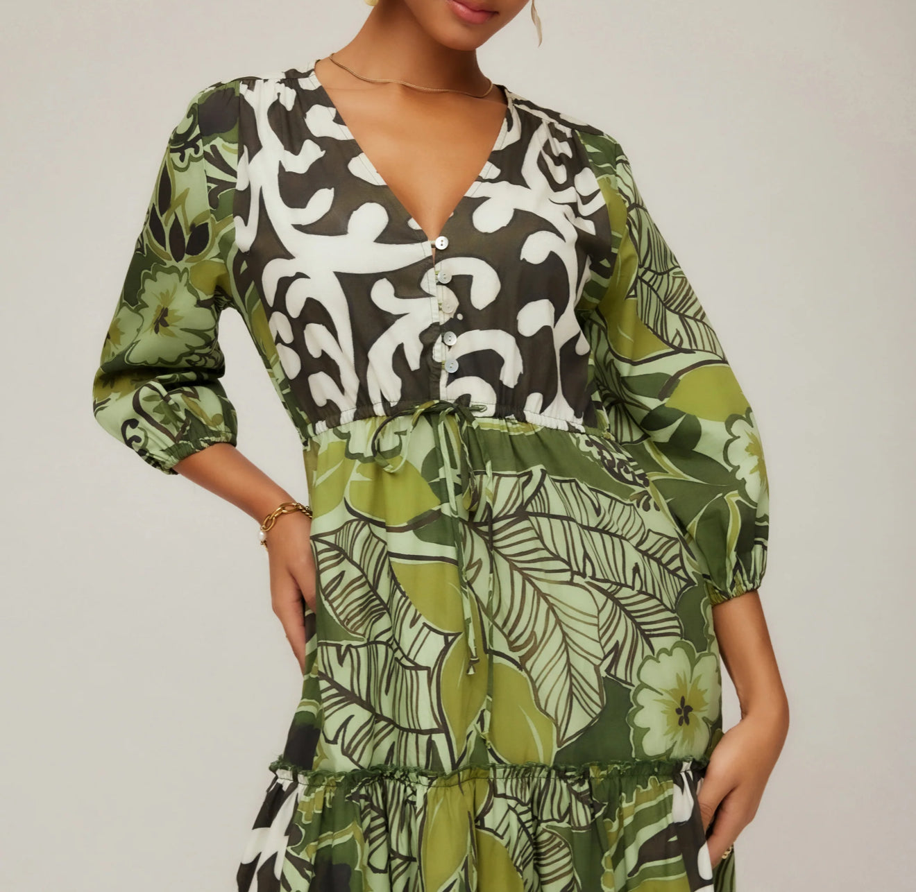 Fifteen Twenty Nicki Tiered Ruffle Hem Dress - Rainforest Print