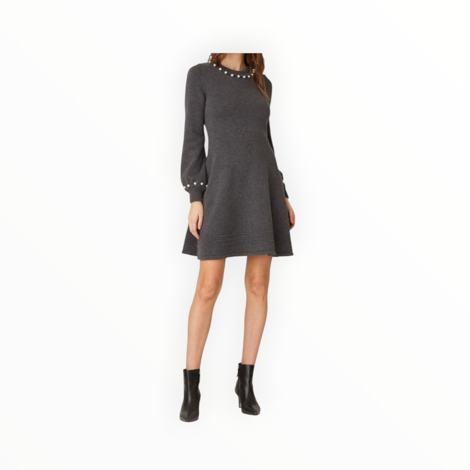 Shoshanna Charity Faux Pearl-Trim Dress - Heather Grey