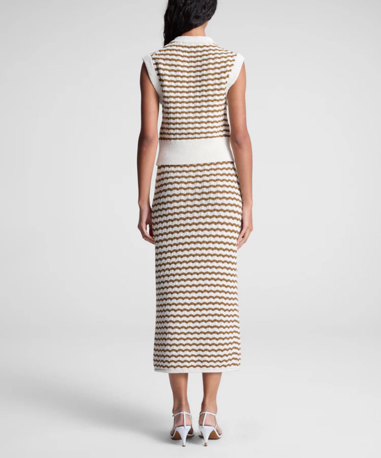A.L.C. Alexis Striped Knit Skirt - Parchment/Aged Bronze