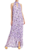 Badgley Mischka Pleated Halter Gown - Lilac Multi