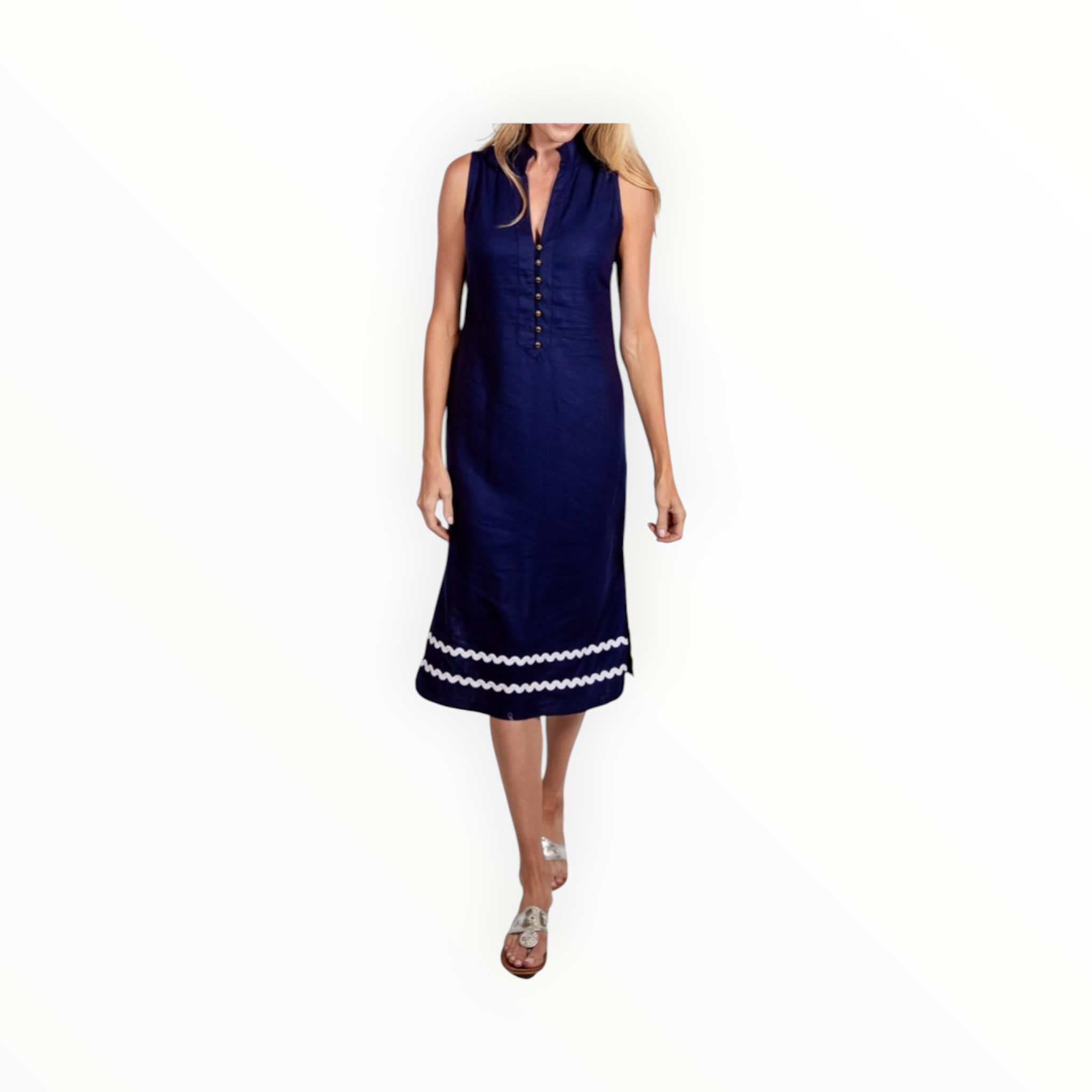Sail To Sable Sleeveless Button Front Tunic with Ric-Rac - Navy