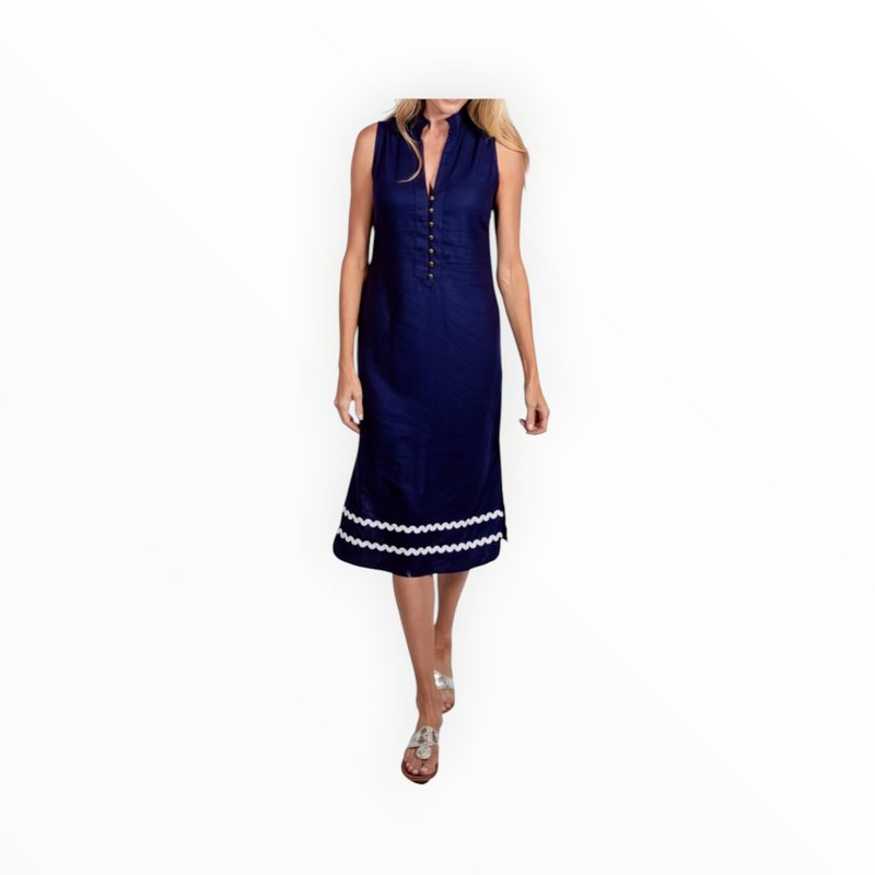 Sail To Sable Sleeveless Button Front Tunic with Ric-Rac - Navy