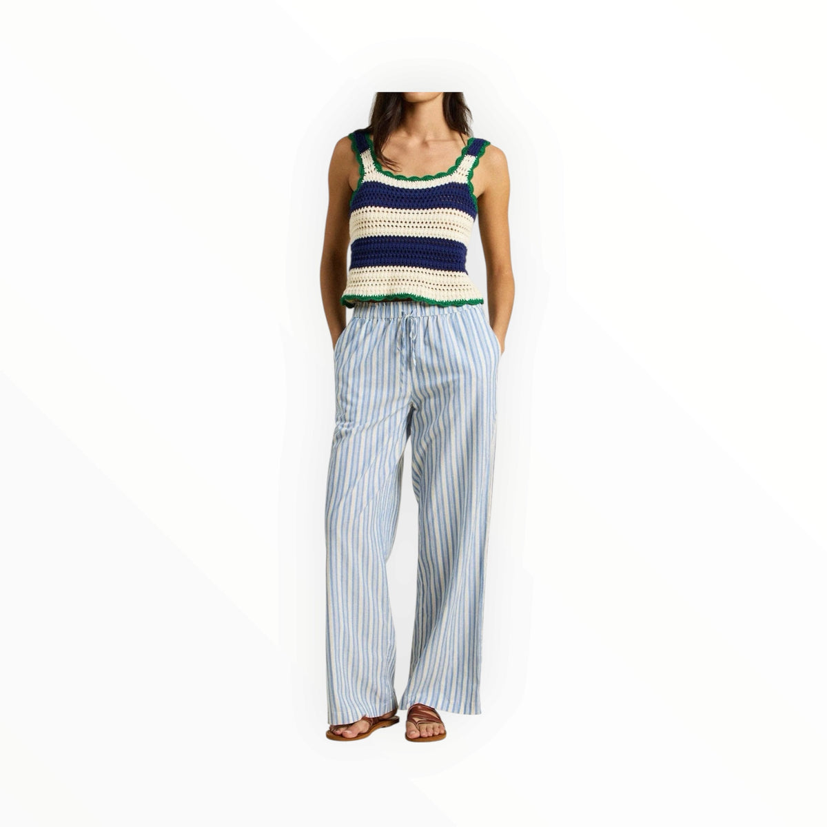Trovata Justine Sweater Tank - Navy W/Antique White Stripe