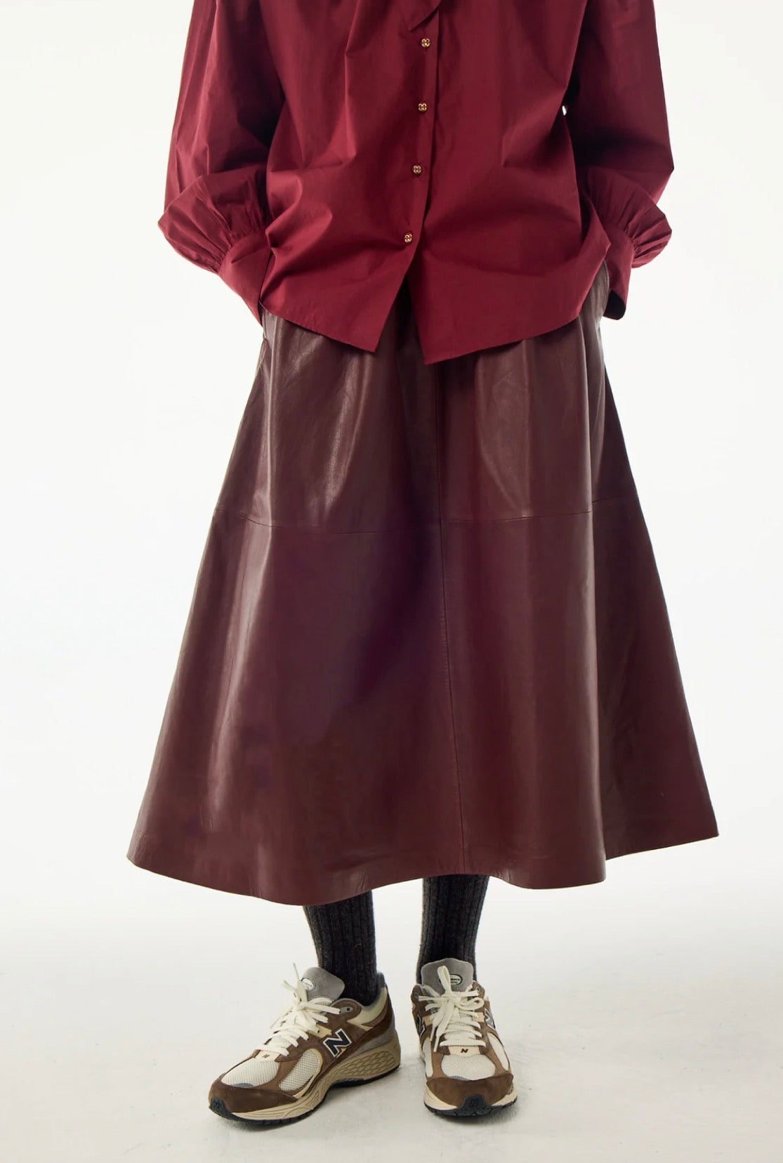 Bellepiece Claude Leather Skirt - Burgundy