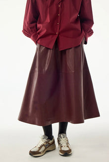 Bellepiece Claude Leather Skirt - Burgundy