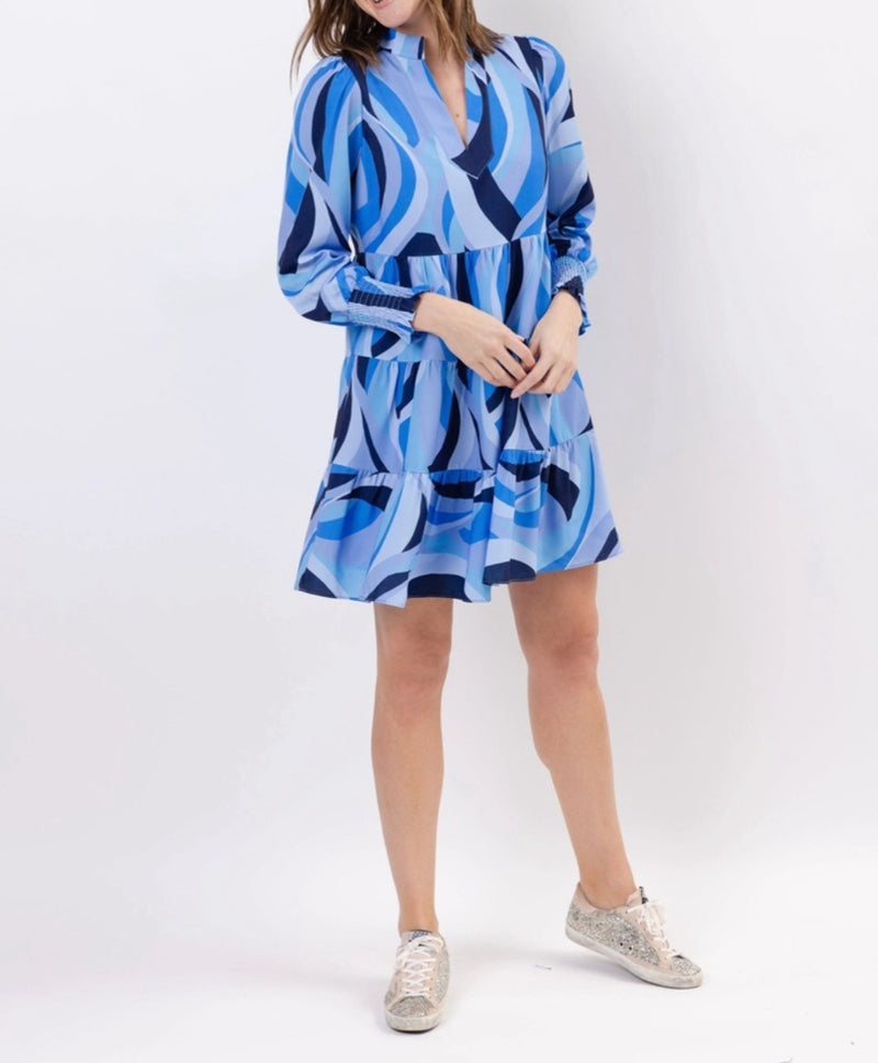 Sail to Sable Swirl Print Long Sleeve Tunic Flare Dress