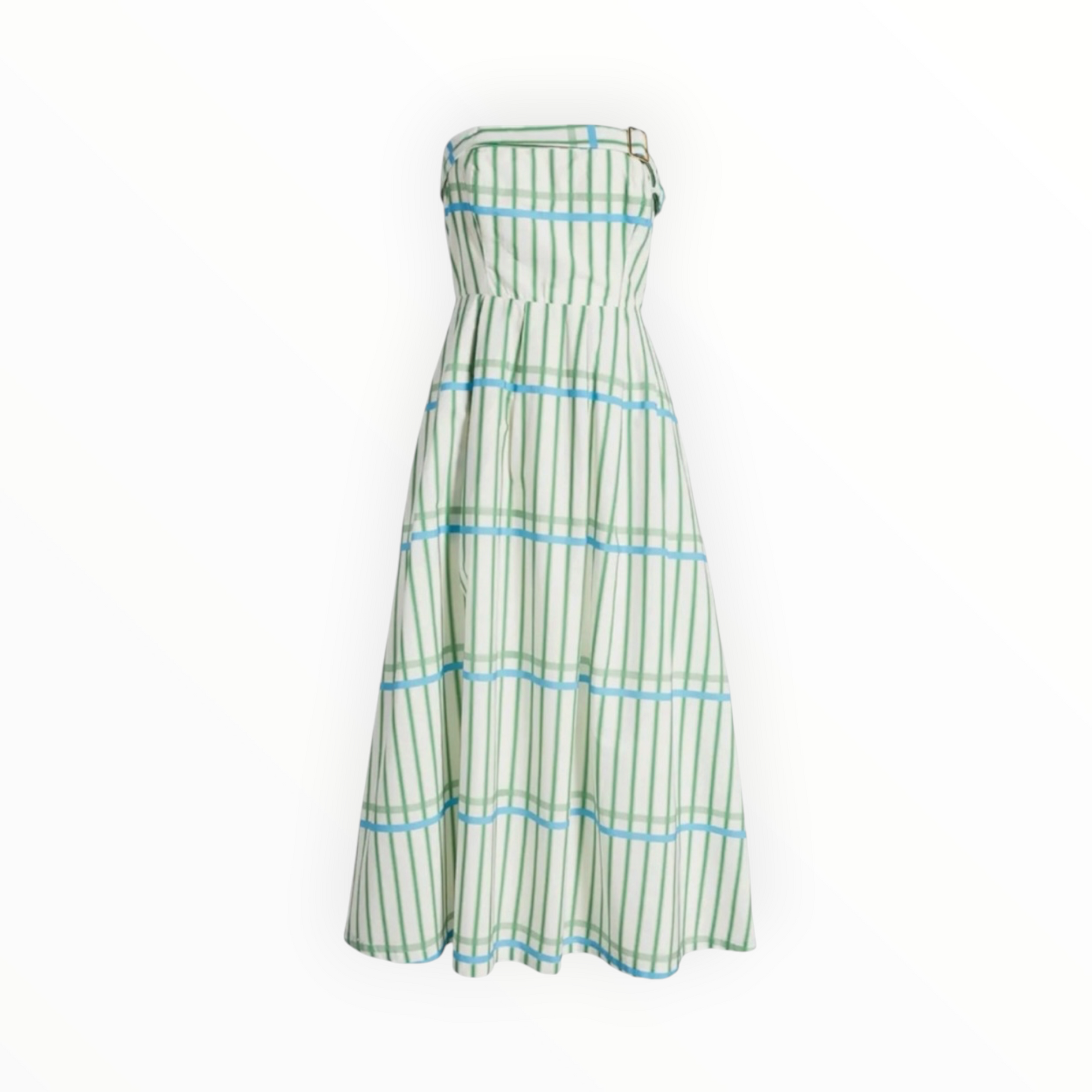 Du Paradis Marseille Stripe Strapless Fit & Flare Sundress - Ocean Green Stripe